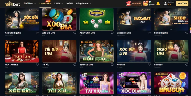 Đa Dạng Trò Chơi Tại Sảnh Live Casino VaoBet Uy Tín Bậc Nhất